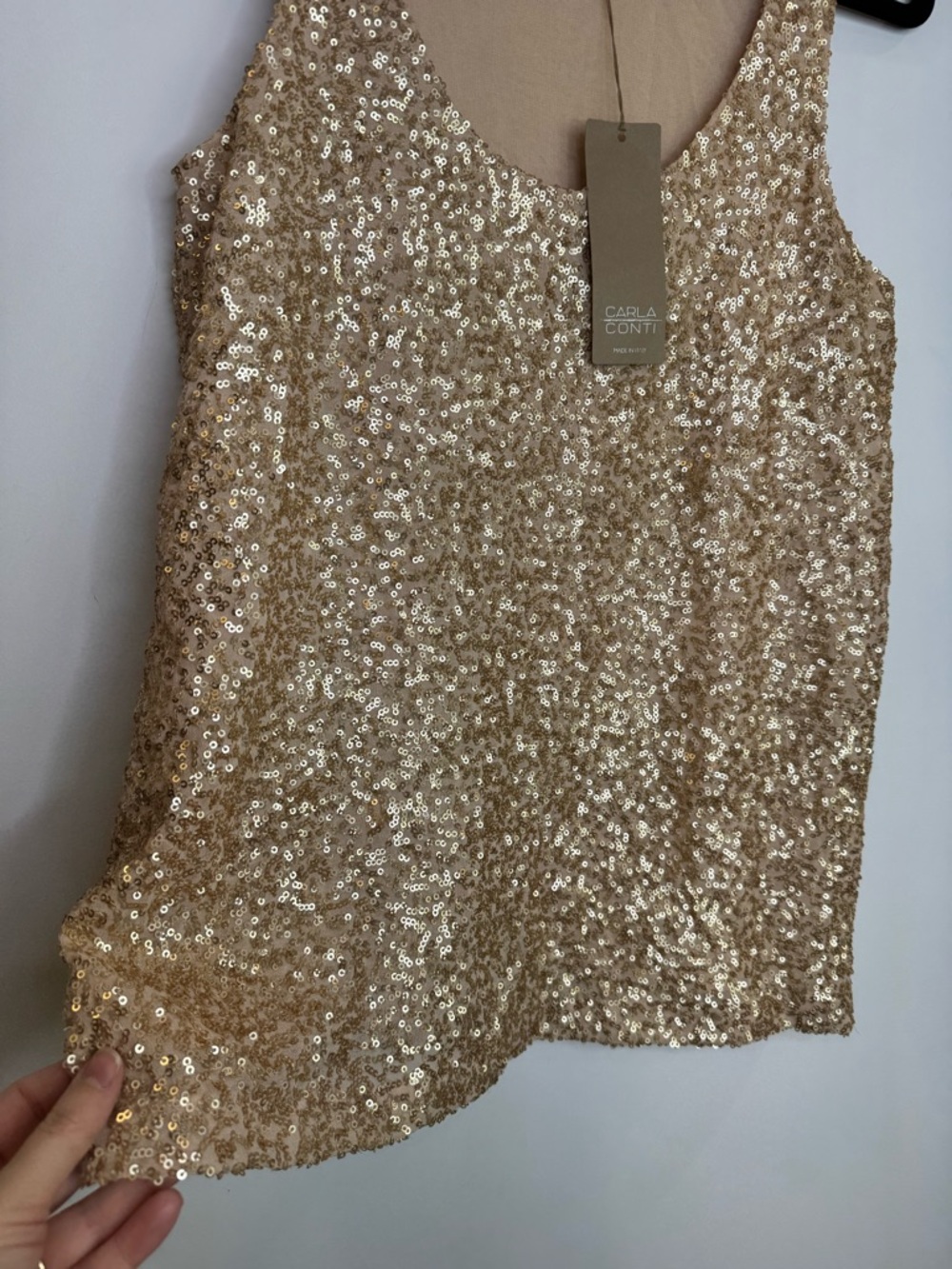 New Carla Conti Sequin Scoop Neck Tank Top - Gold size medium made in Italy - Picture 4 of 5